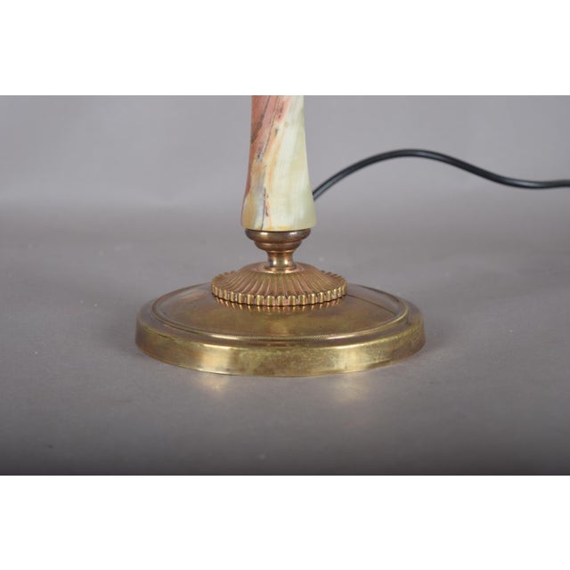 Onyx and Brass Column Table Lamp with Black Shade, 1950s For Sale - Image 9 of 10