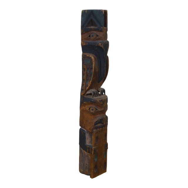 Mid 20th Century Northwest Coast Native American Haida Tiki Totem Pole Sculpture 16" For Sale
