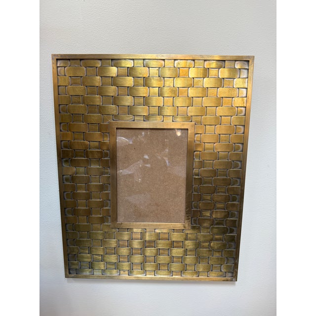 Brass Wall Picture Frame With Woven Pattern For Sale In Los Angeles - Image 6 of 7