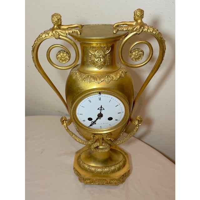 Traditional Antique Early 1800's French Diot Paris Ormolu Bronze Figural Empire Mantle Clock For Sale - Image 3 of 18