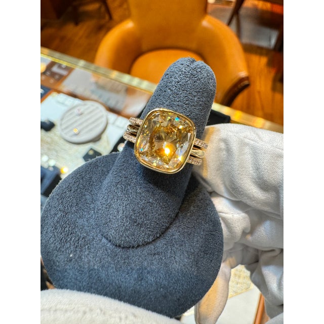 Gia Certified 5.02 Carat Cushion Cut Brown Yellow Diamond Ring in 18k Rose Size 6 For Sale - Image 9 of 10