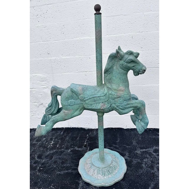 Monumental Carousel Horse Green Patinated Bronze Statue For Sale - Image 10 of 11
