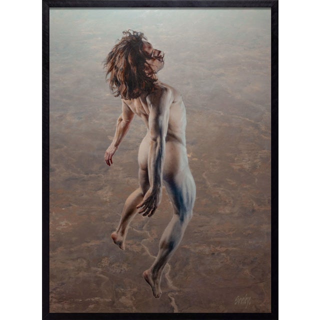 In "Rising," a figure floats gracefully against a textured, ethereal background that evokes a sense of weightlessness and...