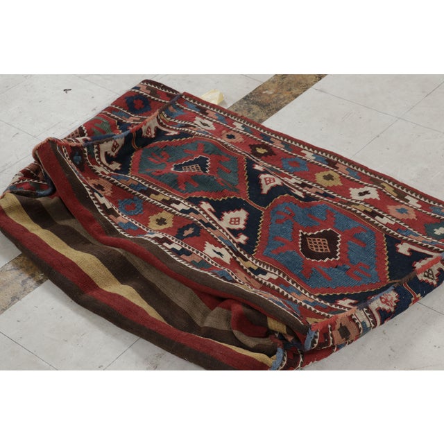 1920s Antique Russian Tribal Bag Kilim With Geometric Patterns - Rug & Kilim For Sale - Image 5 of 8