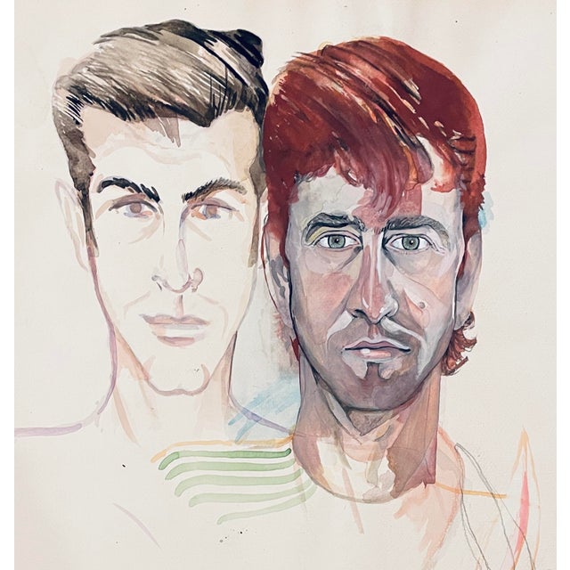 1980s double portrait of two men with a rabbit lower right by Arizona artist Randy Ballano. Signed lower right, Combined...