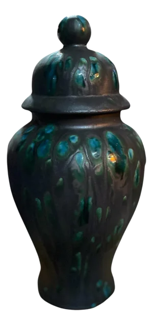 1970s Mid-Century Modern Drip Glaze Web Ginger Jar Urn