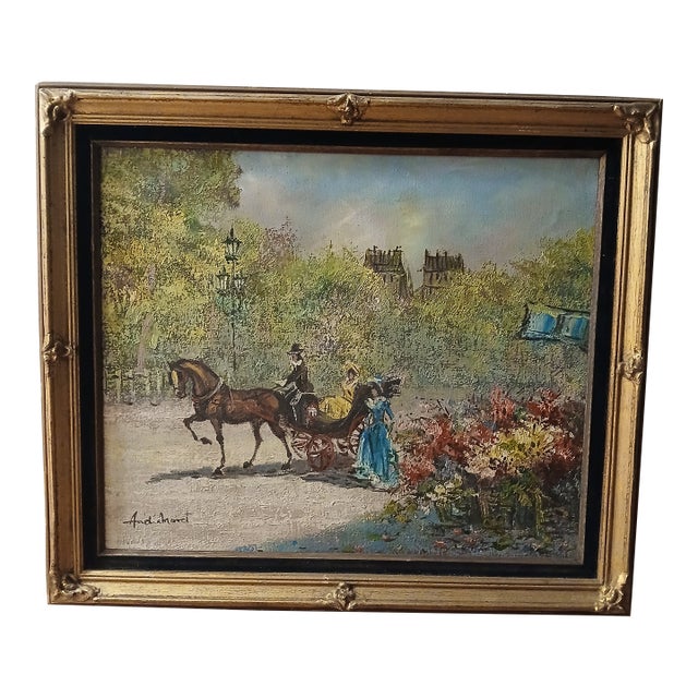 Framed Vintage Andre Moret Oil Painting on Canvas For Sale