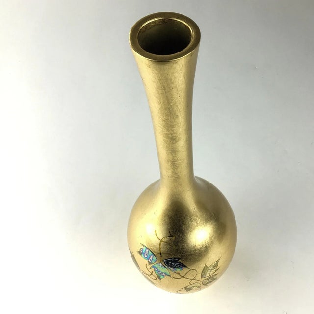 Gold Gold Leaf Hand Painted Asian Lacquer Vase For Sale - Image 8 of 11