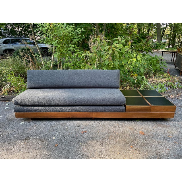 1960s Mid Century Modern Modular Sofa With Walnut and Leather Side Tables For Sale - Image 5 of 12