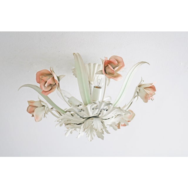 Metal Florentine Ceiling Light with Roses, 1970s For Sale - Image 7 of 7