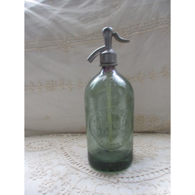 Vintage 1930’s Green Argentina Handmade Glass & Metal Soda/Seltzer Bottle For Sale - Image 10 of 18