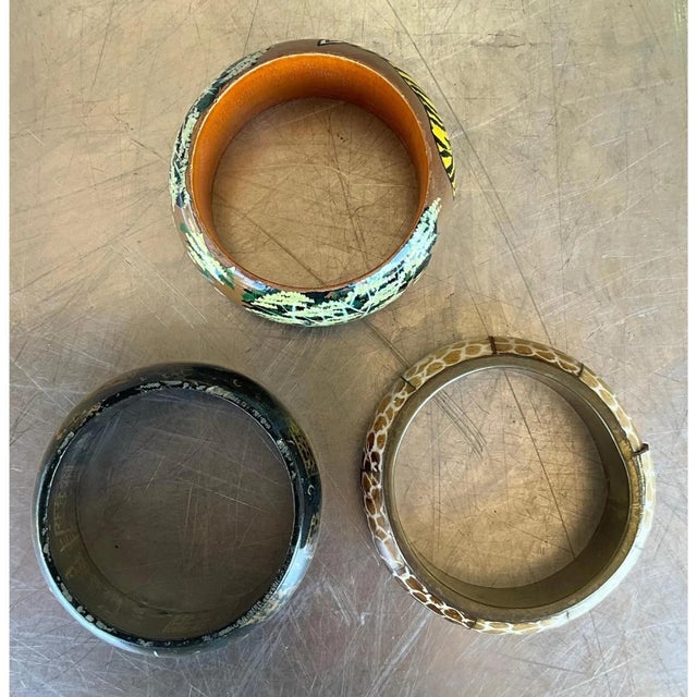 Yellow Vintage Wooden African Inspired Bangles- Set of 3 For Sale - Image 8 of 11