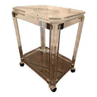 Vintage Lucite and Brass Bar Cart with Swivel Top For Sale