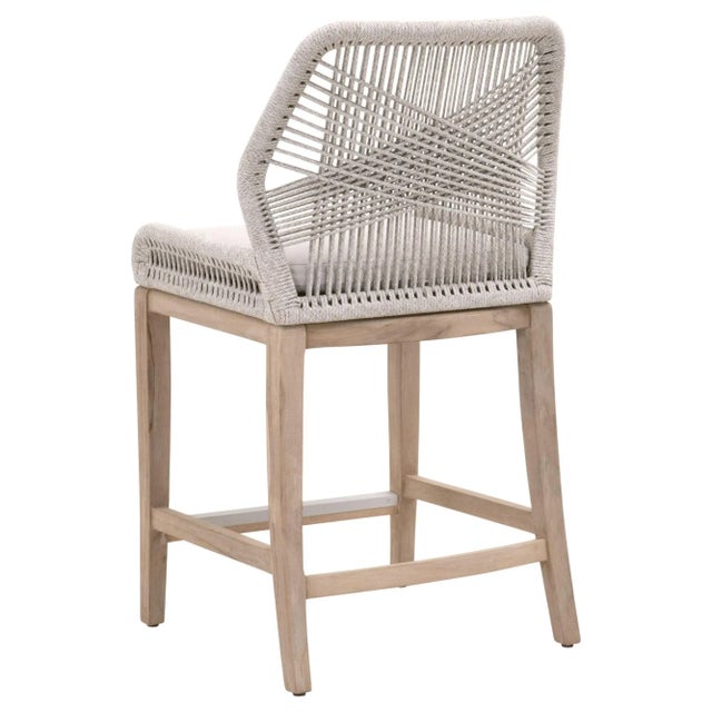 Loom Outdoor Counter Stool, Pumice & Grey Teak with Taupe & White Rope For Sale In Los Angeles - Image 6 of 8
