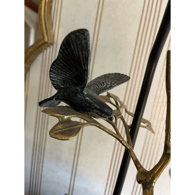 Hollywood Regency Vintage Frederick Cooper Verdigris Brass Birds on a Brass Branch Lamp For Sale - Image 3 of 12