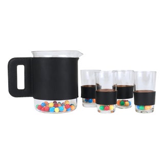 Black Leather Pitcher & Glasses by Carl Auböck, Austria, 1950s, Set of 5 For Sale