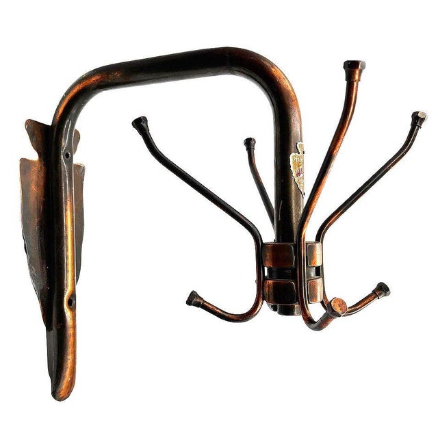 Industrial Mid 20th Century Japanned “Wall Tree” Copper Flashed Brass Rotating Wall Coat Rack by Peedee For Sale - Image 3 of 8