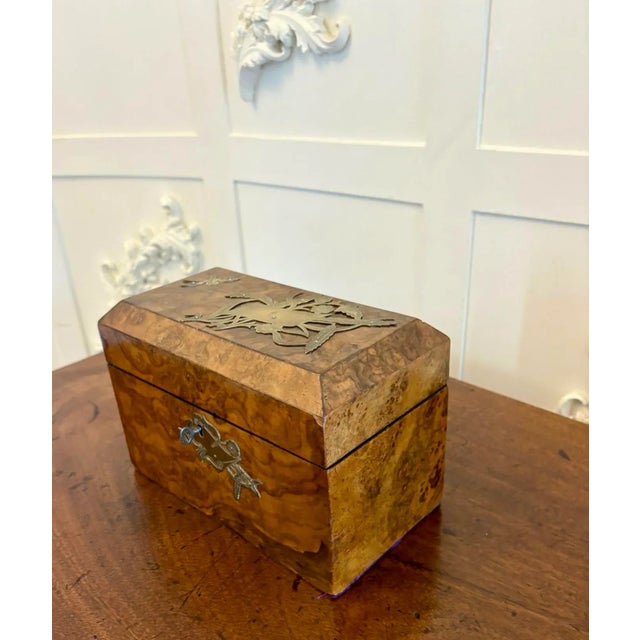 Antique Victorian Burr Walnut Tea Caddy, 1850 For Sale - Image 4 of 12