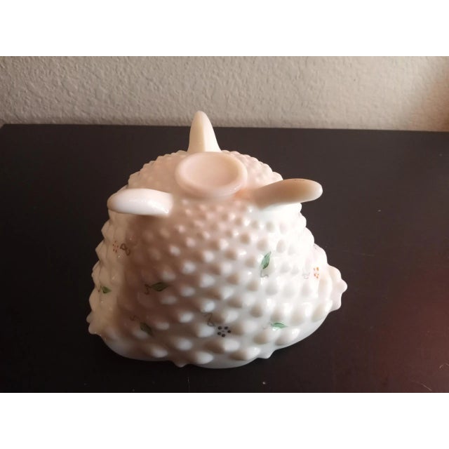 Contemporary 1960s Le Smith Hobnail Milk Glass Hand Painted Ruffled Edge Footed Bowl For Sale - Image 3 of 7