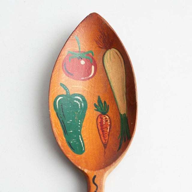 1970s Traditional Rustic Wood Hand Painted Spoon Artwork from Spain, 1970s For Sale - Image 5 of 16