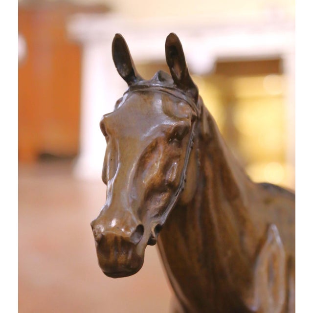 19th C. French Patinated Bronze Horse Sculpture on Marble Base Signed C. Fratin For Sale - Image 9 of 12