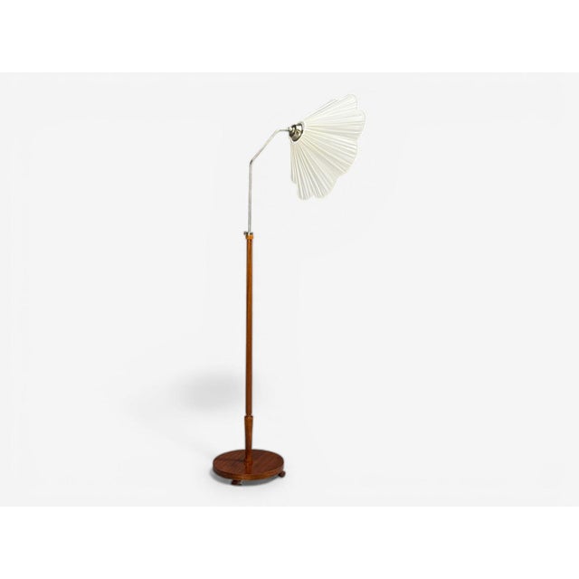 1930s Swedish Art Deco, Floor Lamp, Wood, Metal, Silk, Sweden, 1930s For Sale - Image 5 of 9