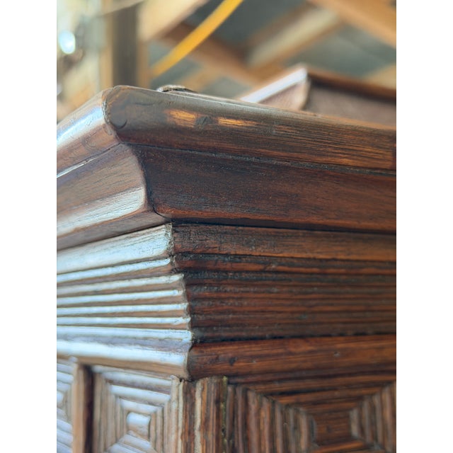 Brown Vintage British Colonial Pagoda Rattan Fretwork Diamond Weave Armoire For Sale - Image 8 of 12