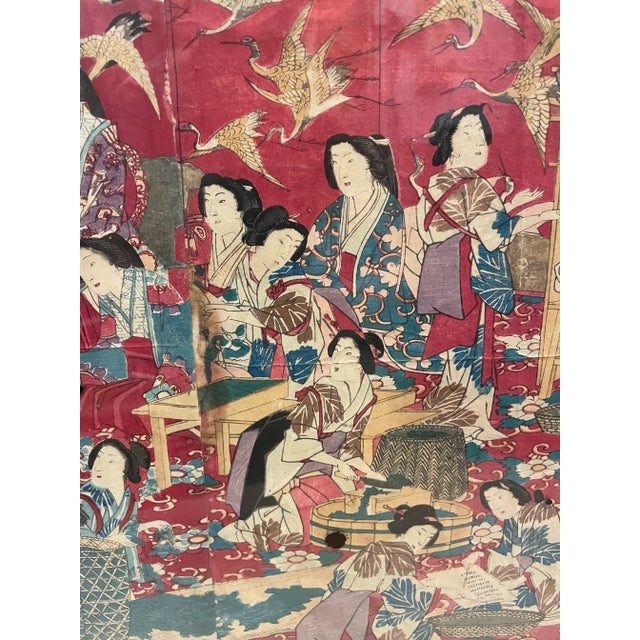 Paper 19th Century Japanese Woodblock Print of Court Ladies by Toyohara Chikanobu For Sale - Image 7 of 12