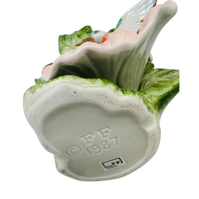 Vintage Fitz and Floyd Hummingbird Hibiscus Flower Vase, 1987 F&f Hand Painted Porcelain For Sale - Image 10 of 11