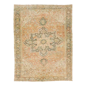 Antique Rust Persian Heriz Wool Rug Featuring a Medallion Motif