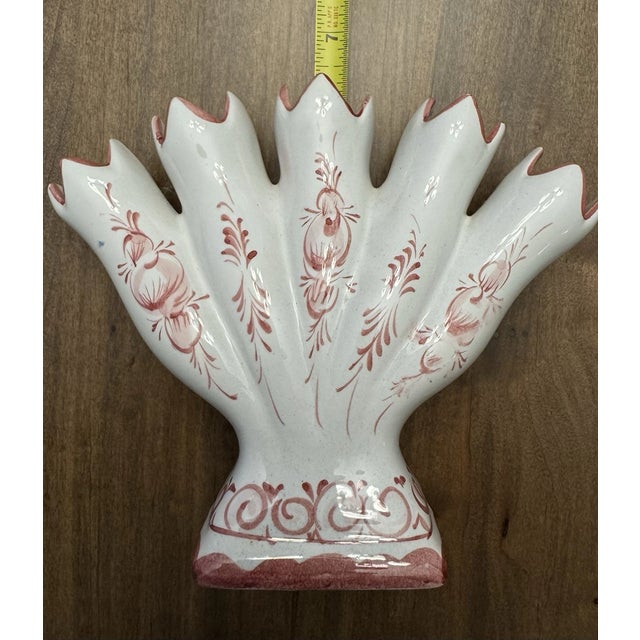 Vintage MCM Hand Painted Portugal Five Finger Vase For Sale - Image 4 of 6