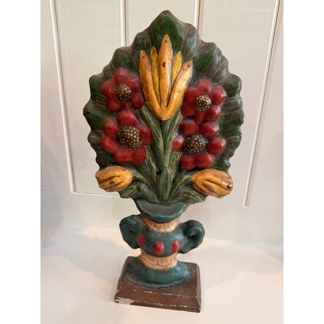 Forest Green Late 20th Century Folk Art Papier-Mâché Floral Mantel Garnitures - A Pair For Sale - Image 8 of 10