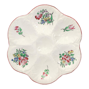 Antique Hand-Painted French Luneville Floral Faience Oyster Plate