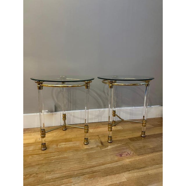 Italian Acrylic Glass and Lacquered Brass Side Tables, 1970, Set of 2 For Sale - Image 15 of 17