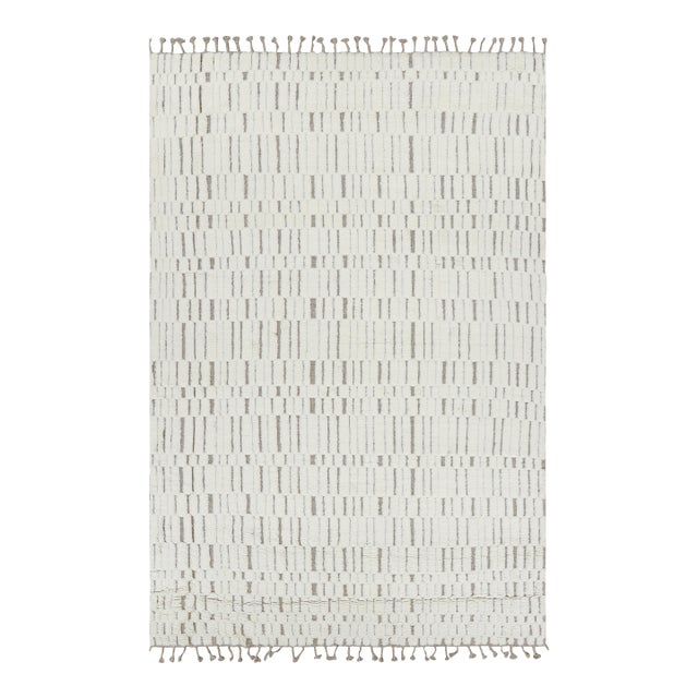 Rug & Kilim’s Contemporary Rug in White with High-Low Geometric Patterns - 14x20 For Sale