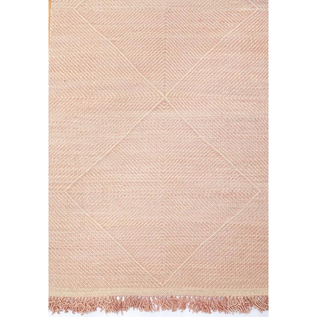 Moroccan Rose Pink and Champagne Moroccan Zanafi Flatweave Wool Runner - 2'5"" X 8'Ft For Sale - Image 3 of 5