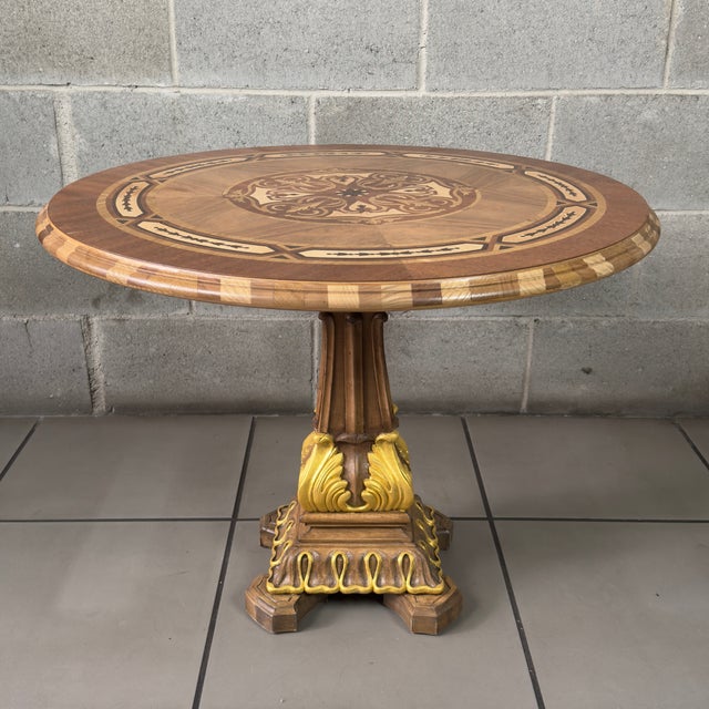Vintage Inlaid and Carved Gilded Wood Central Table For Sale - Image 5 of 14