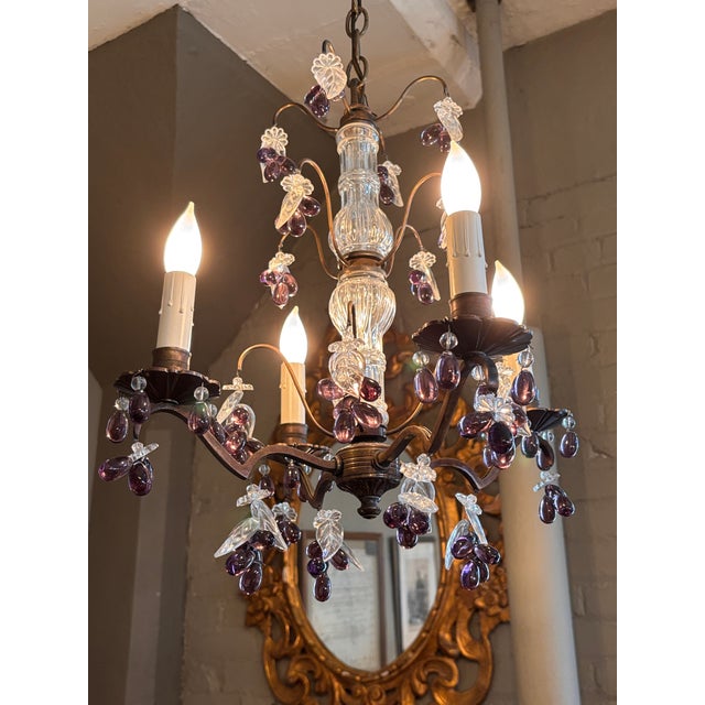 Antique Louis XV Style Four Arm Chandelier With Amethyst Color Grape Clusters For Sale - Image 9 of 12