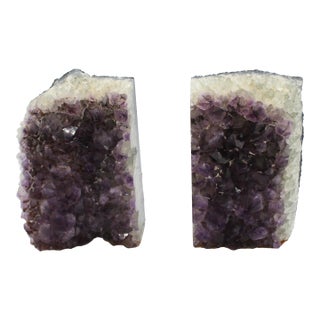 Vintage Circa 1980s Brazilian Pair of Amethyst Geode Bookends For Sale
