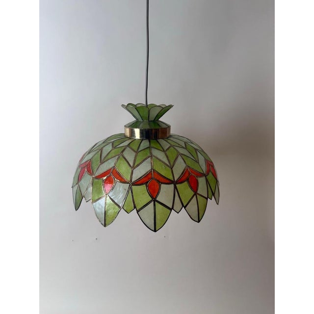 Handcrafted Palm Beach Capiz Shell Lotus Pendant, 1970s For Sale - Image 13 of 15