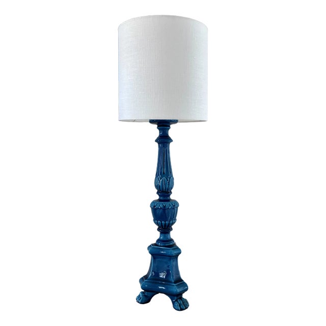 Vintage Table Lamp in Turquoise Ceramic from Pol Chambost, 1960s For Sale