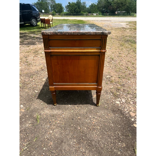 French 19th Century Louis XVI Walnut Marble Top Chest of Drawers For Sale - Image 4 of 12