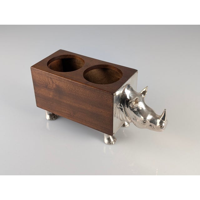 Almazán Rhino Bottle Holder in Wood and Nickel Silver, 1960s For Sale - Image 6 of 18