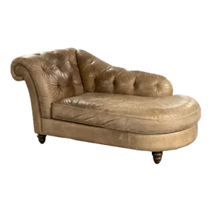 Tufted Patinated Vintage Leather Chaise Lounge From Sweden, Daybed