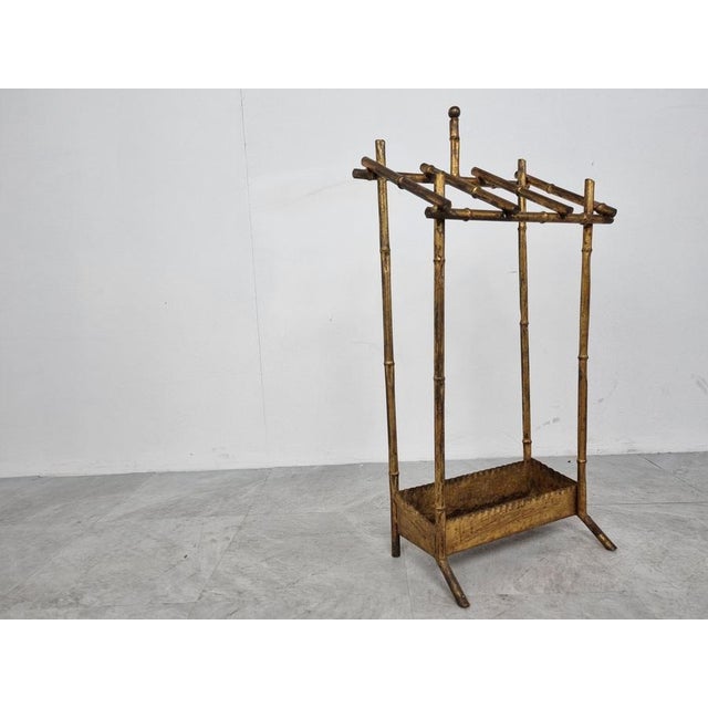 Metal Chinoiserie Faux Bamboo Umbrella Stand, 1960s For Sale - Image 7 of 11