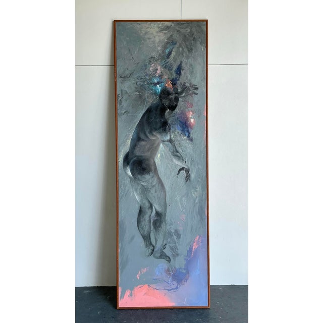 Vintage 1980s Abstract Expressionism Oil on Canvas “Falling Man” Signed Tin Ly For Sale - Image 12 of 12