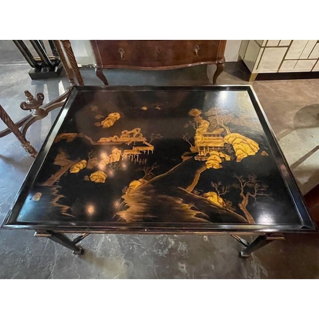 Black Vintage English Chinoiserie Lacquered Coffee Table For Sale - Image 8 of 8