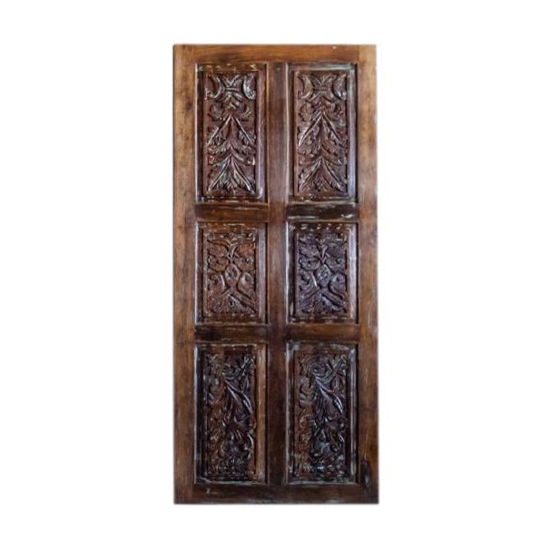 Rustic Hand-Carved Door Panel – Farmhouse Reclaimed Wood Barn Door 84x36 For Sale In Orlando - Image 6 of 7