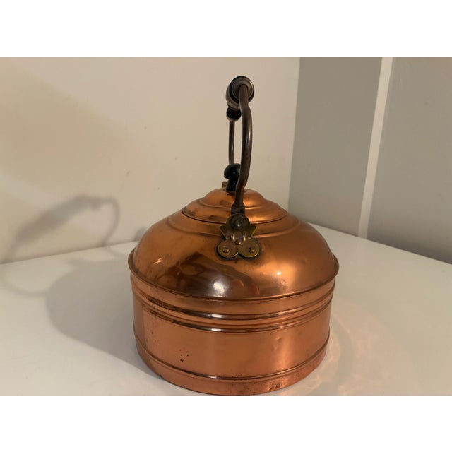 Vintage Copper Tea Kettle With Turned Wood Handle - Large For Sale - Image 4 of 9