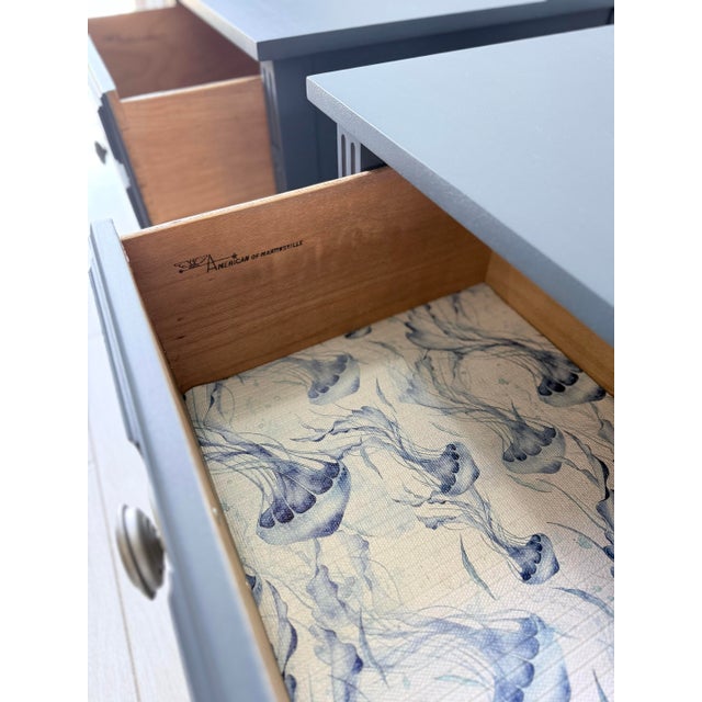 Mid-Century Modern Vintage American of Martinsville MCM Blue Nightstands / End Tables Pair – Professionally Refinished For Sale - Image 3 of 6
